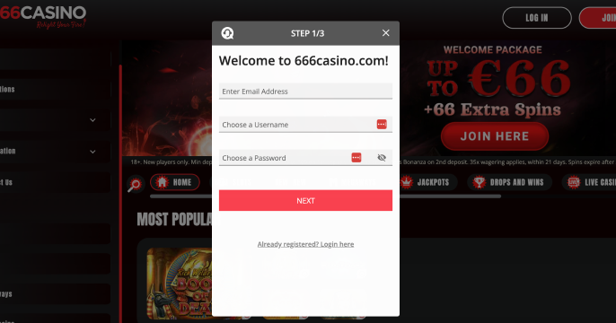 Rejestracja w 666casino